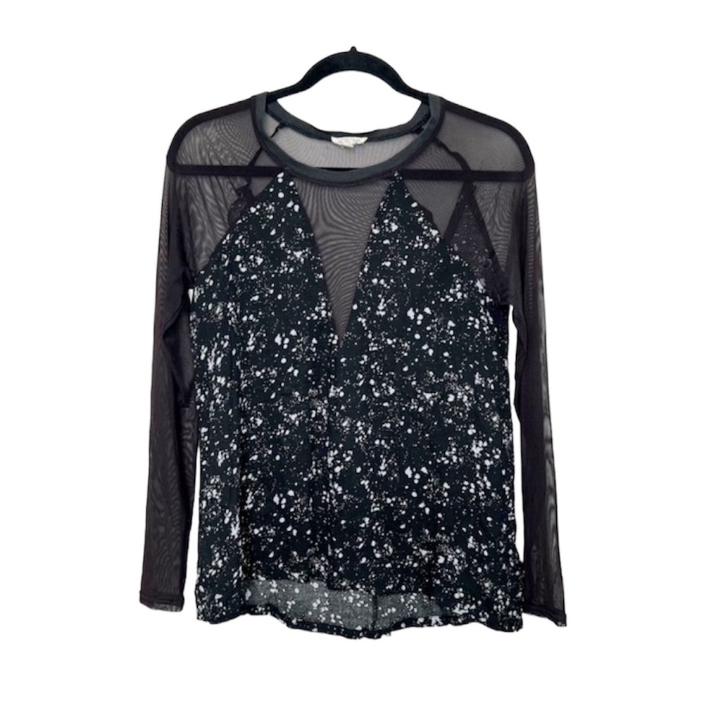 Splatter Print Alt Girl Soft Goth Sheer Mesh Long Sleeve Top size Small